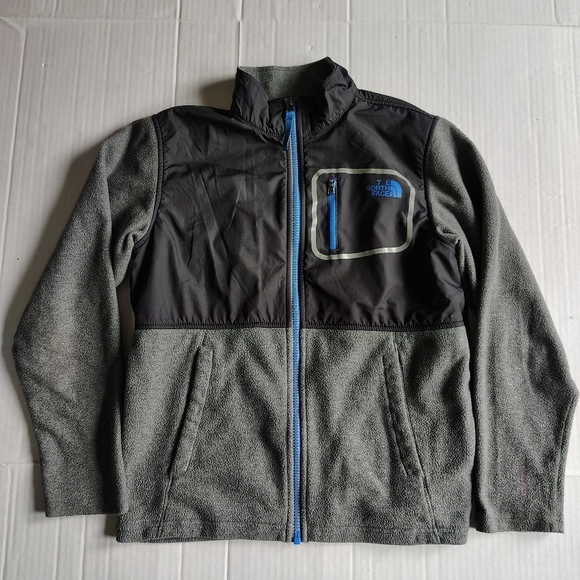 The North Face Jacket Boys Large Gray Black Fleece Jacket Full Zip - Picture 1 of 14